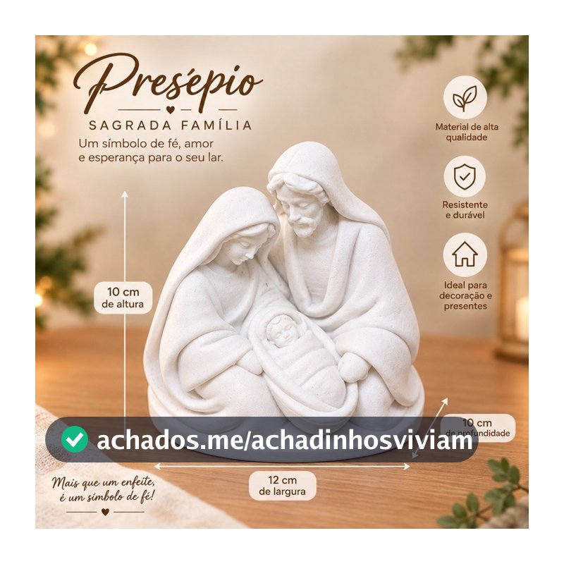 Presépio Sagrada Família Branco Decorativo– Enfeite de Natal Religioso para Casa e Presente