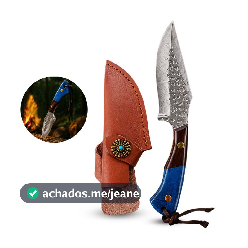 Faca De Caça e Cozinha 21cm Aço Forjado Profissional Com Bainha Cabo Ergonômico Churrasco Açougue