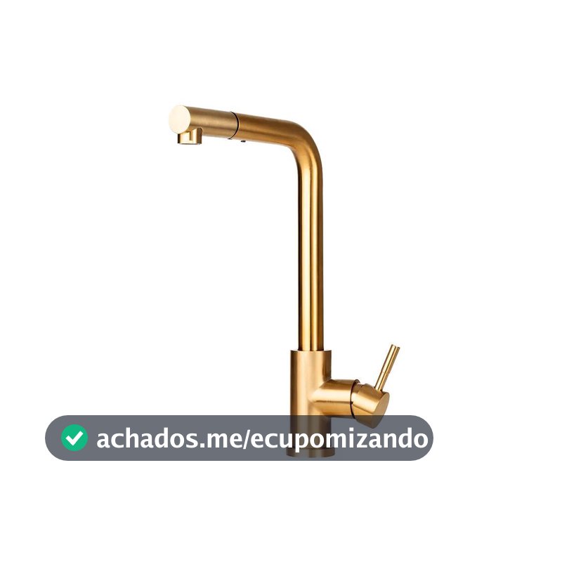Torneira Para Cozinha Gourmet Misturador Monocomando Extensível Gurupi Aço Inox 304 Pingoo - Dourado Escovado