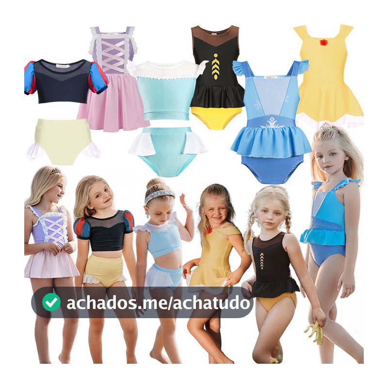 Conjunto De Biquíni Para Meninas Elsa Belle Jasmine Princess Roupa De Banho Infantil Verão Praia