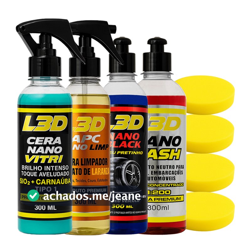 Cera Automotiva L3D / Pneu Pretinho / Shampoo Automotivo / Limpador e Higienizador APC