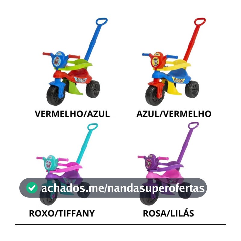Motoca Velotrol Triciclo Infantil Patrulha Canina Kemotoca Kendy infantil Bebe Empurrador Pedal Proteção Lateral
