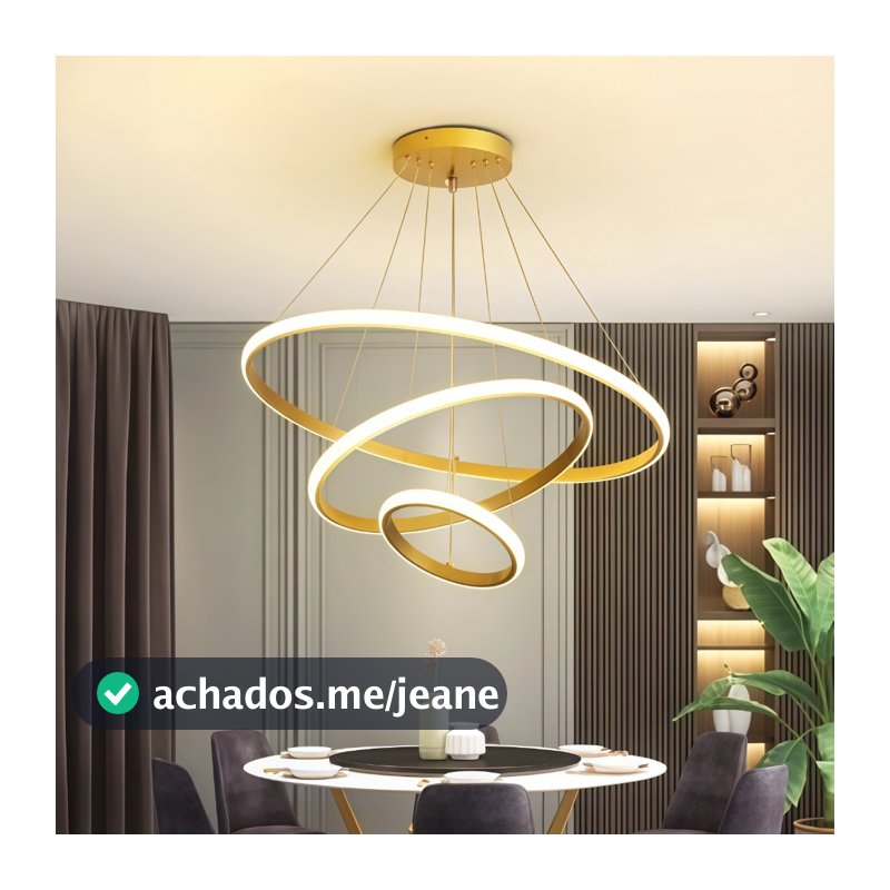 Pendente LED Três Anéis Moderno p/ Sala e Quarto – Decoração Elegante e Tendência