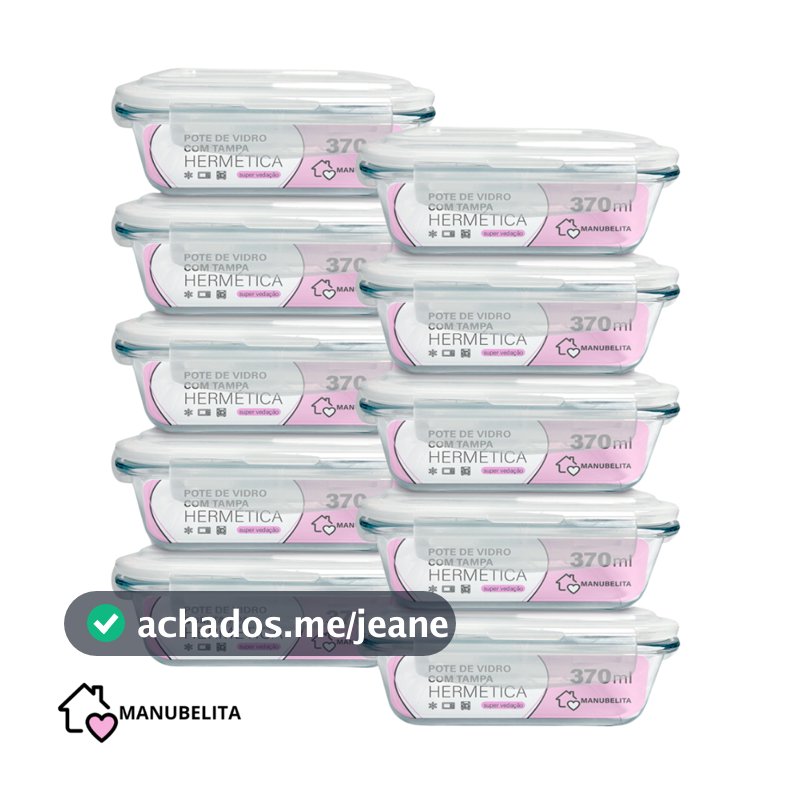 Conjunto 10 Potes de Vidro Hermético Marmita Tampa 4 Travas 370ml