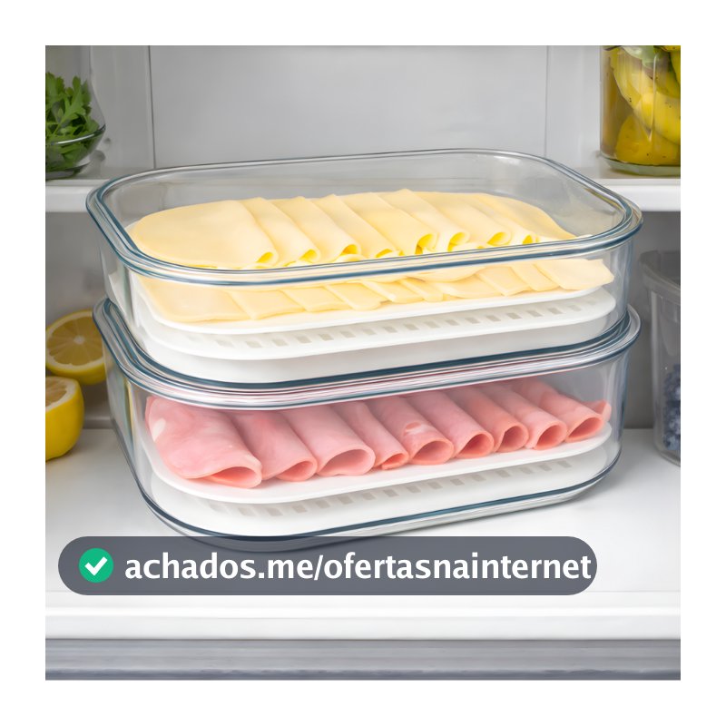 Kit Porta Frios Plástico Transparente com Tampa Pote Presunto Queijo 1L