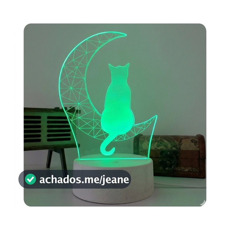 Luminária de Mesa Led 3D RGB Gato na Lua Abajur Decorativo Luz Noturna USB