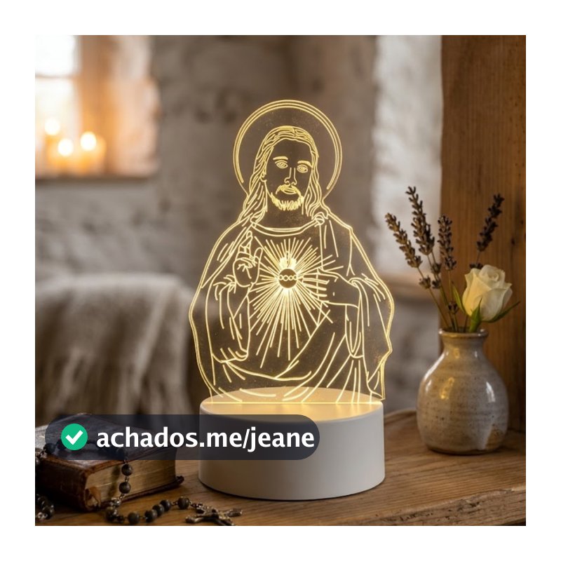 Luminária LED Jesus Luz Noturna Abajur Decorativo Cristão