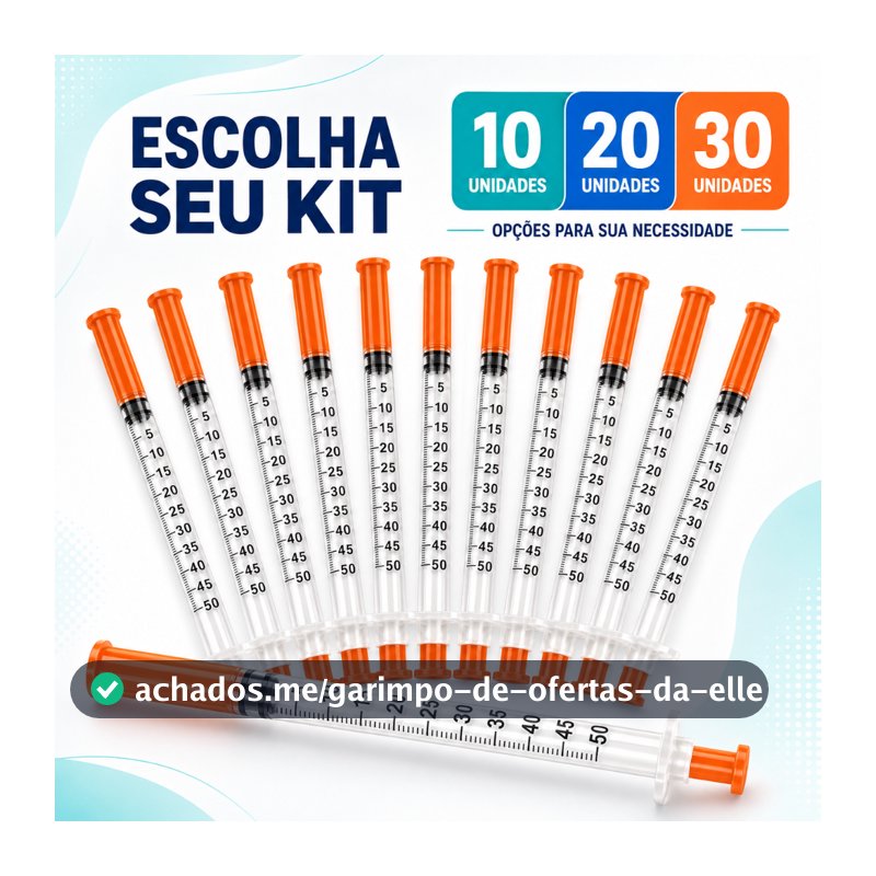 Seringa Insulina 0,5ml Fixa Agulha Fina Ultrafina 0,30mm x 8mm Graduada Estéril Descartável 50ui