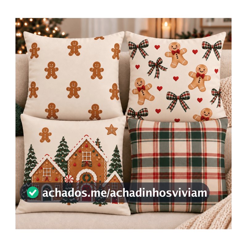 Kit 4 Capas de Almofadas Natalinas Decorativas Natal Enfeite de Natal 45x45