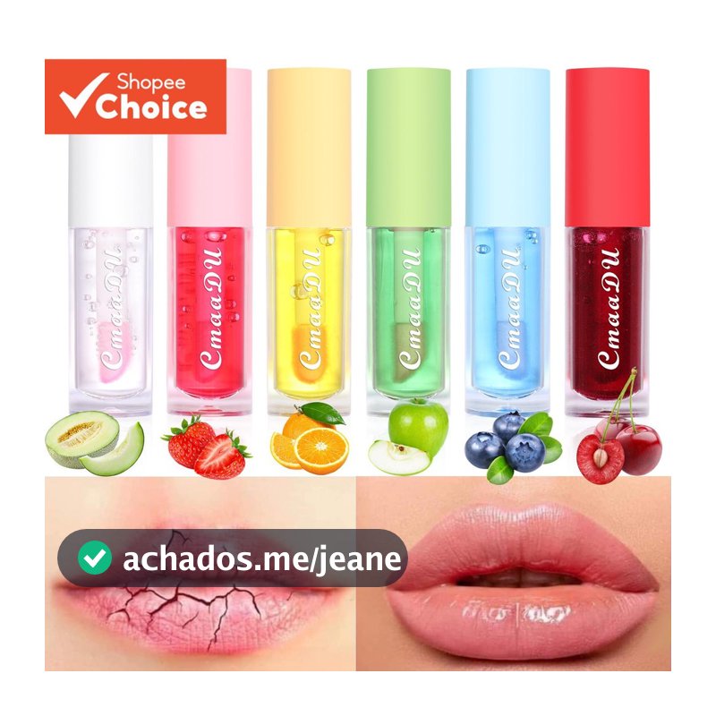 Hidratante para Lábios Sabor Frutas 6 Cores Mudança de Cor Glaze Prevenir Seco e Rachado
