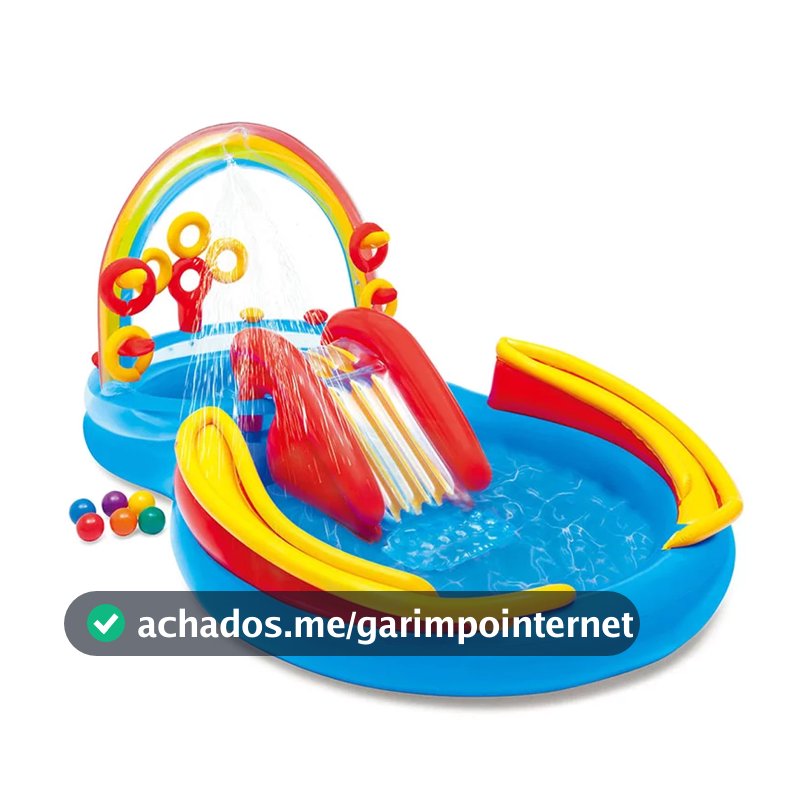 Piscina Infantil Playground Arco Íris 227 Litros Intex Tobogã
