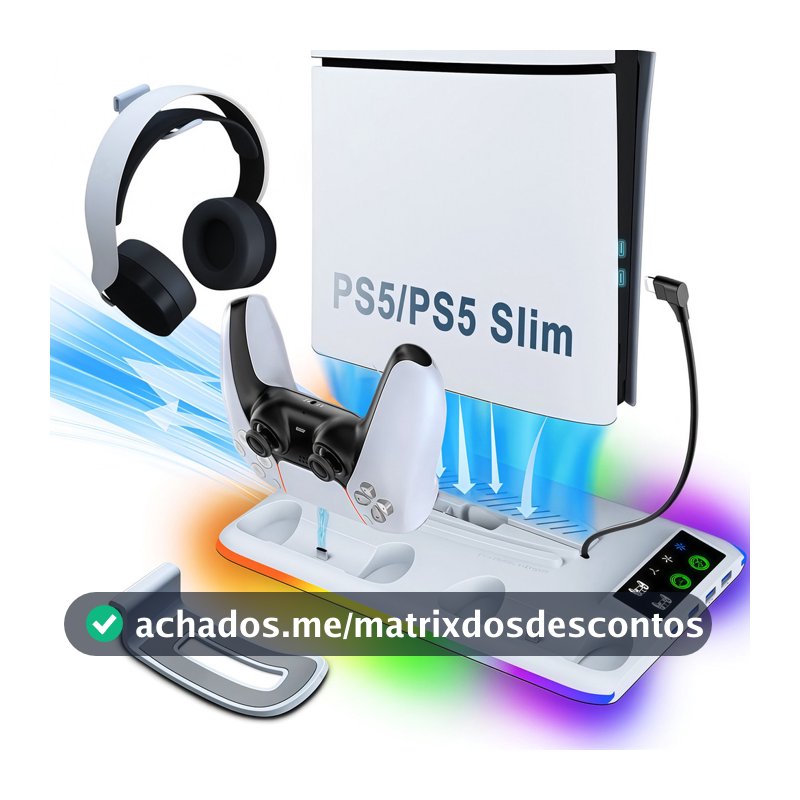 Base Cooler Para Ps5 Pro Slim Fat Suporte Dock Controles Led