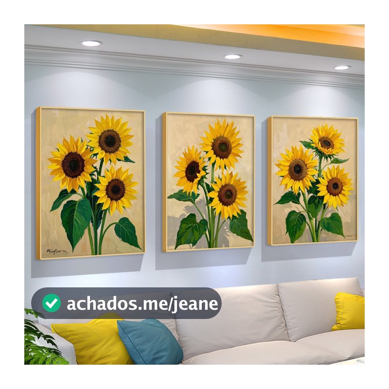 Quadros Decorativos kit 3 girassol pintura decorativa simples e fresca para sala de estar e quarto