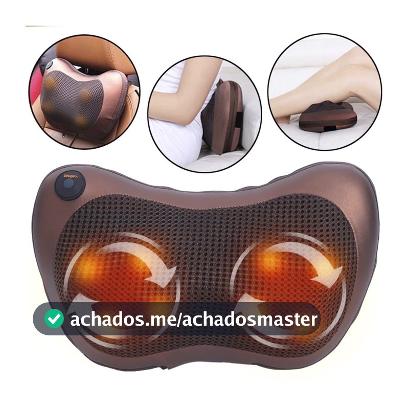 Massageador 8 Bolas Shiatsu Lombar Pescoço Veicular e Casa Almofada Lombar Pescoço Pés