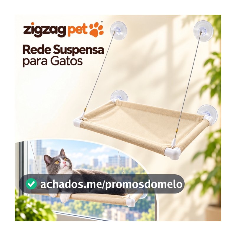 Cama Suspensa para Gatos com Ventosas para Janela 54x32cm Suporta Até 15kg Rede Pet