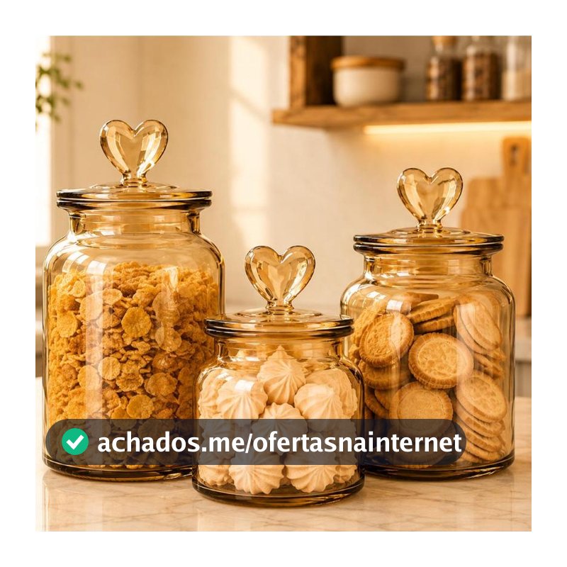 Pote Vidro Âmbar Hermético Decor Afeto Coração