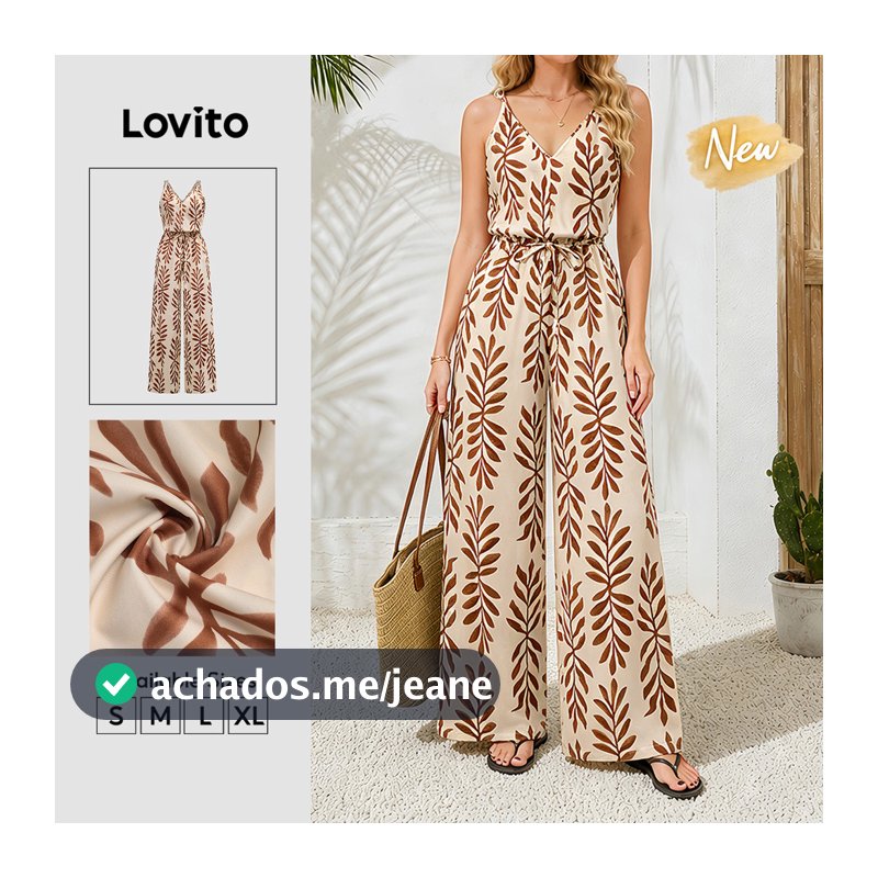 (New Arrival) Lovito Macacão Casual Boho Floral Sem Mangas Com Amarração Primavera/verão Feminino JRB39BR124