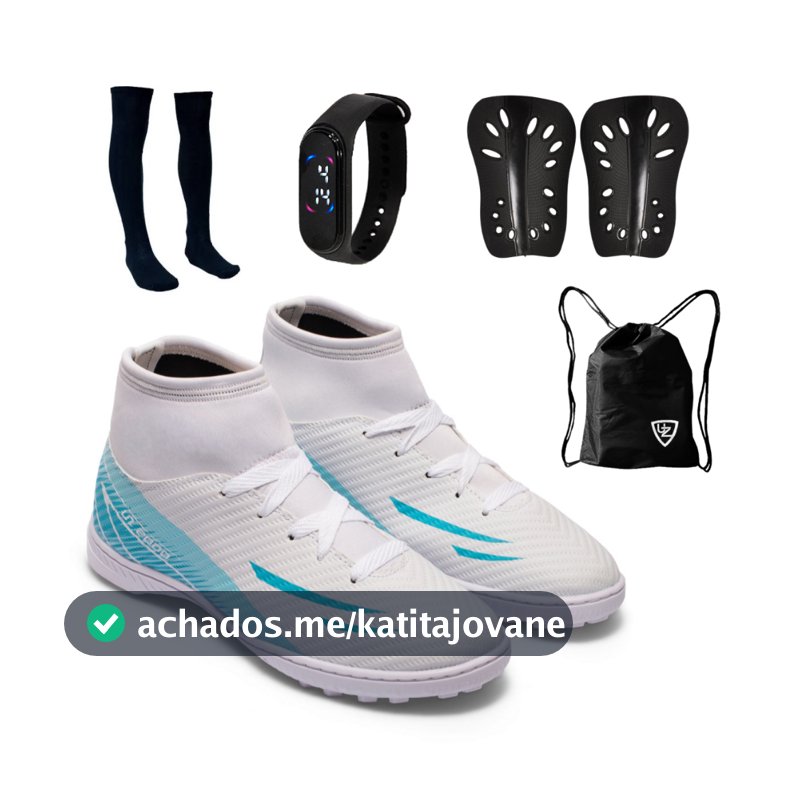 Chuteira Society UZ 2000 Botinha Cano Alto Adulto Uzze Sport Lançamento + Meião Relógio Caneleira Mochila