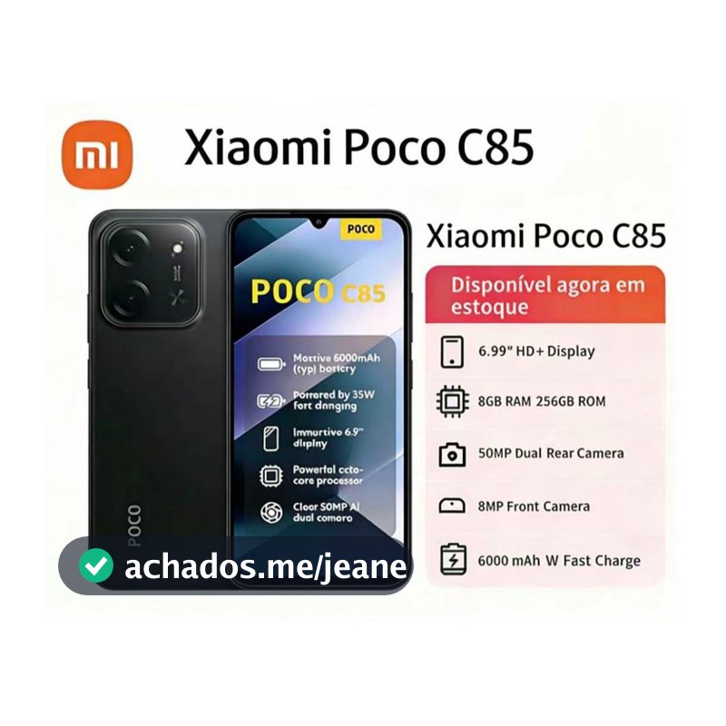 Smartphone Xiaomi POCO C85 com Android 15, 256GB/128GB Versão Global Envio Imediato