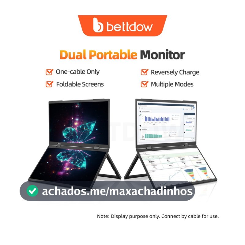 BETTDOW Monitor De Tela Dupla De 15.4 Polegadas Dobrável 315 Graus Portátil 16 : 9 IPS FHD Display Com Suporte HD