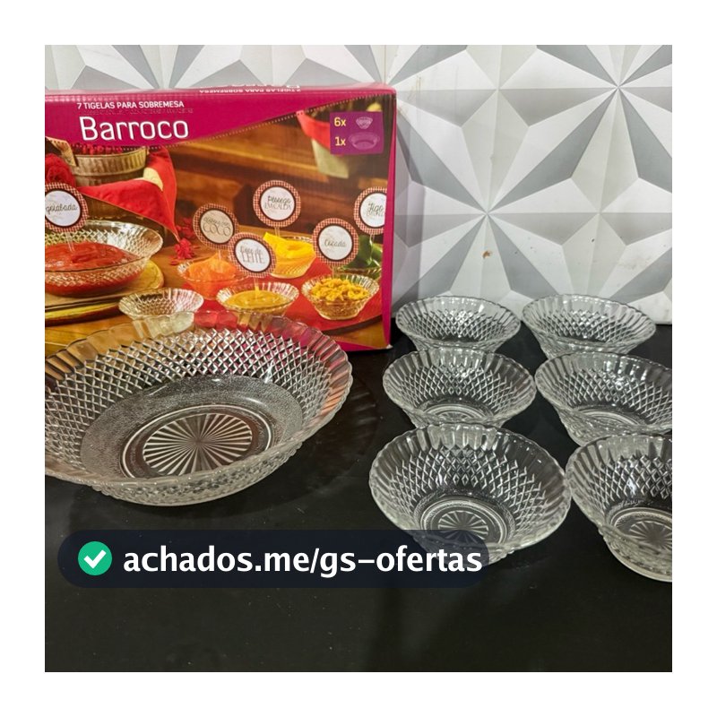 Jogo de sobremesa de vidro Barroco com 7 peças tigela para doce e potes para sobremesa sorvete bolo transparente kit jog