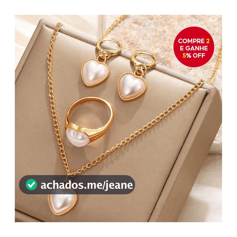 Senhoras De Luxo Liga Conjunto Jóias Colar Brincos Anel Branco Pérola Coração Pingente Elegante Presente