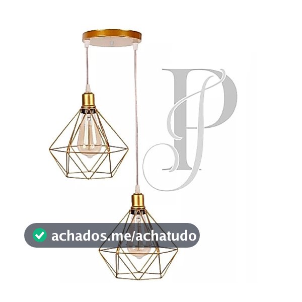 Pendente Aramado Base Dupla Fio Cristal Diamante Luminária Lustre Retrô industrial