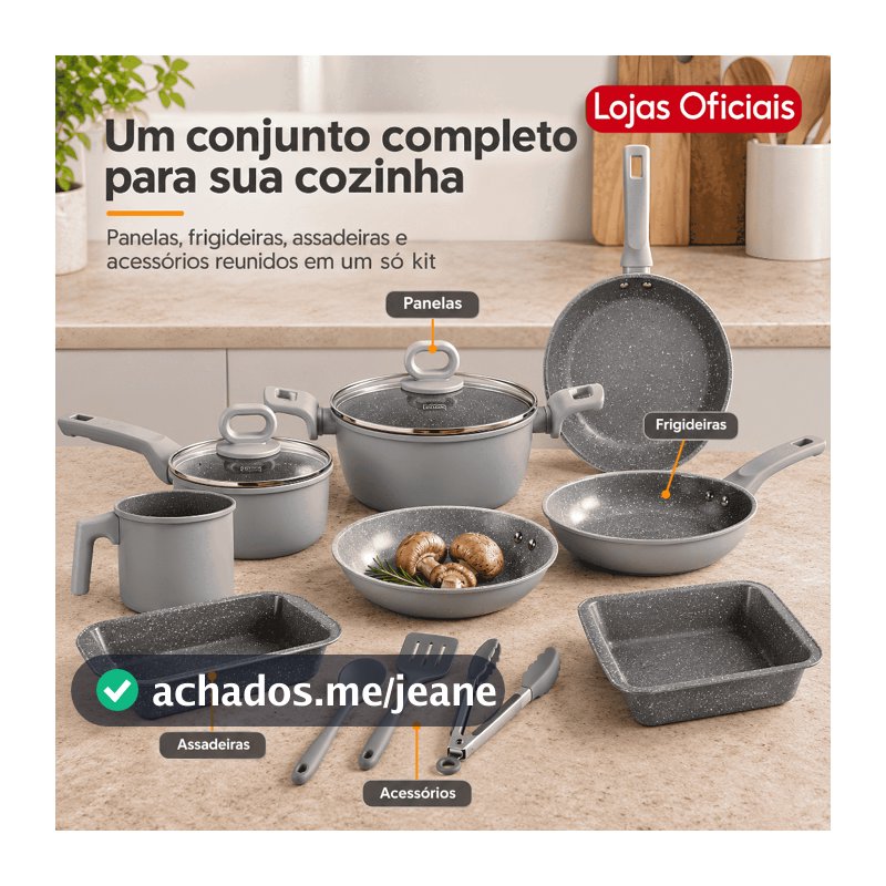 Jogo de Panela Indução/Chamas Antiaderente Cerâmica 10 Peças Black+Decker Ceramic Line Grey Premium
