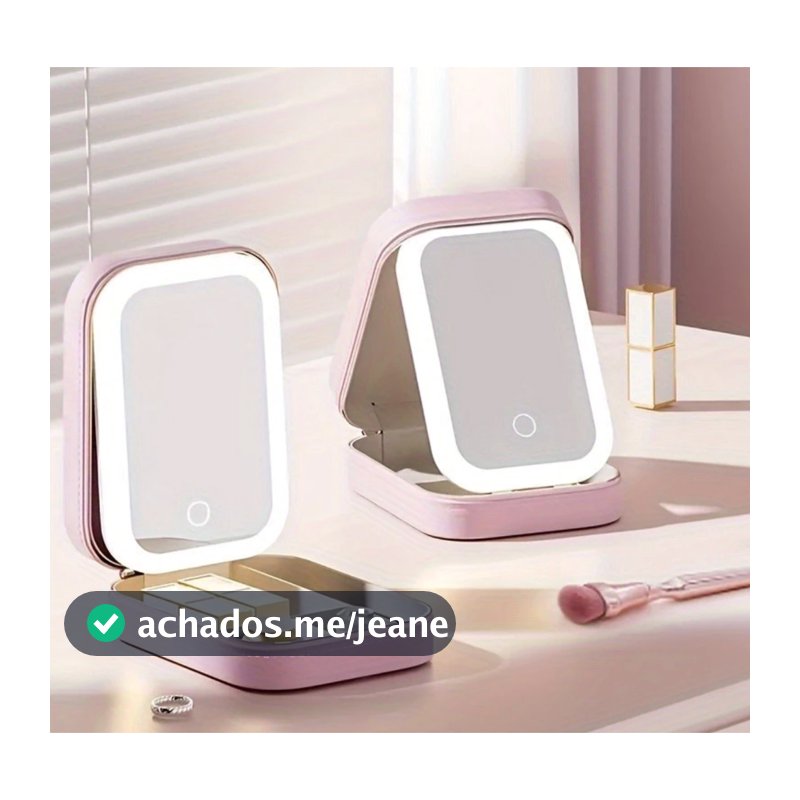 Estojo de Maquiagem Cosmético De Viagem Com Luzes LED e Espelho De Armazenamento