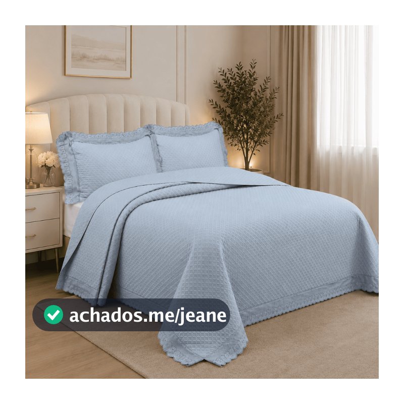 Colcha Cobre Leito Queen 3 peças percal 300 Fios com Bordado Linha Rendas Matelassado