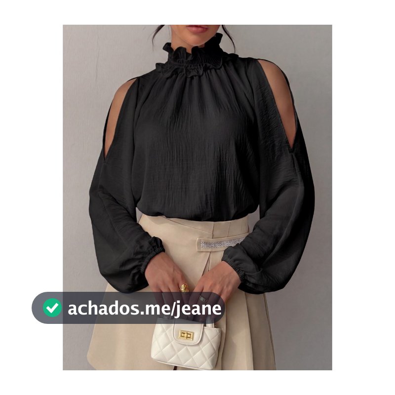 Blusa Bata Viscolinho Confortavel Gola Alta Ombro Vazado Social Manga Longa