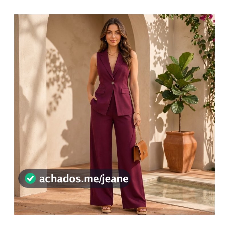 Conjunto Feminino Social Chic Colete Alongado e Calça Alfaiataria