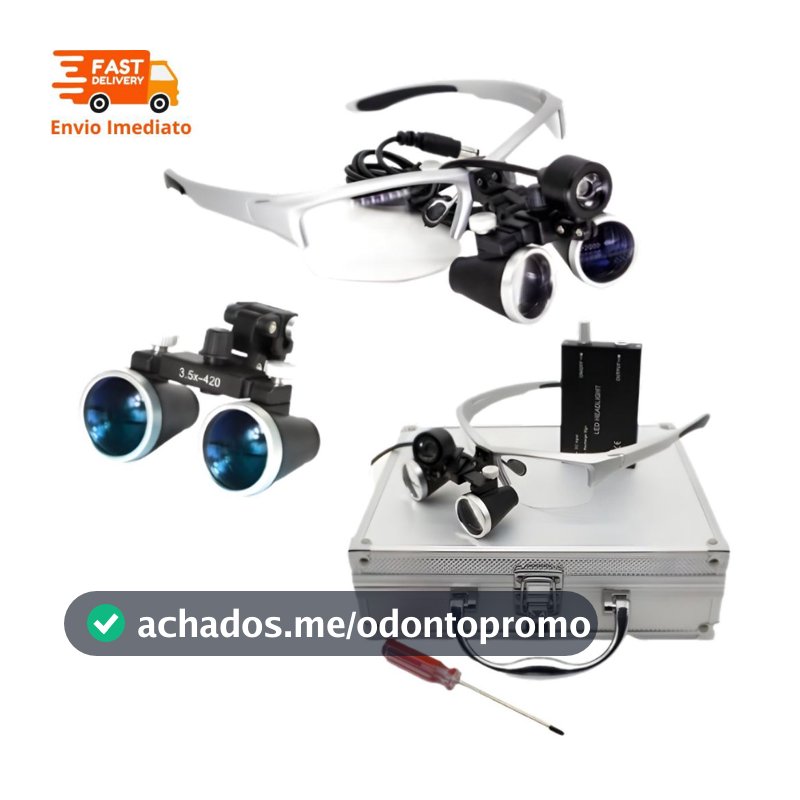 Óculos Lupa Cabeça 3,5x Led 3w Cirúrgico Dentista Estética