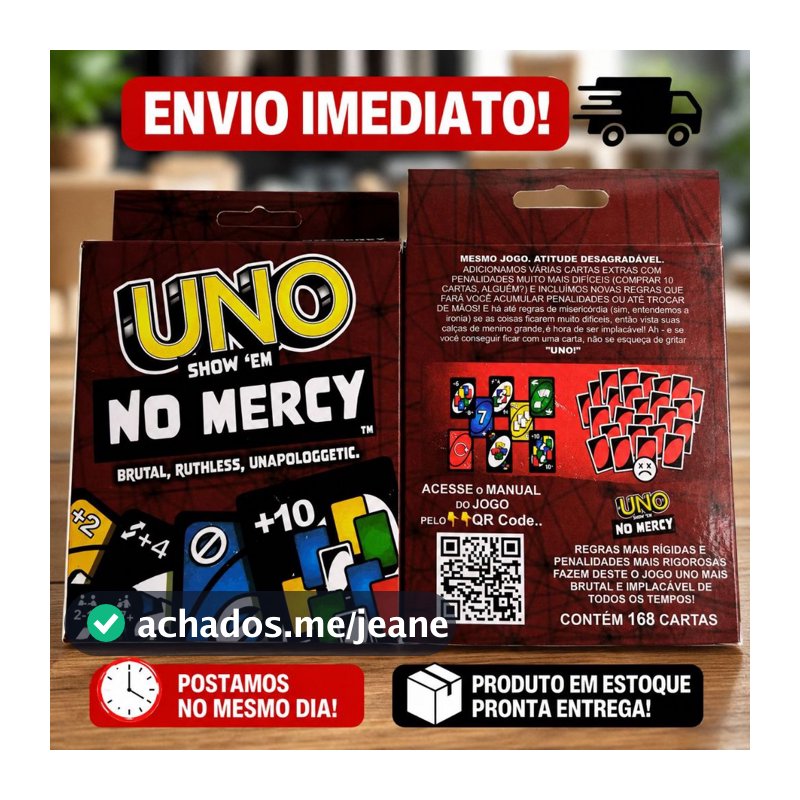 Jogo Uno No Mercy 168 Cartas Exclusivas Com Regras Novas, Diversão para Família