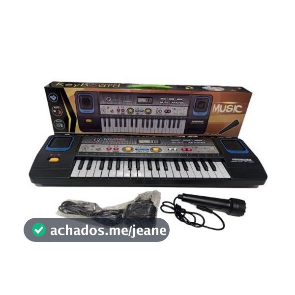 Teclado Elétrico Musical Infantil com Microfone e Fonte de Alimentação