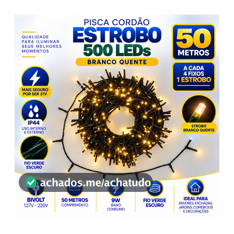 Cordão 500 Leds Com Strobo 50 Metros Prova D'água Natal Bivolt