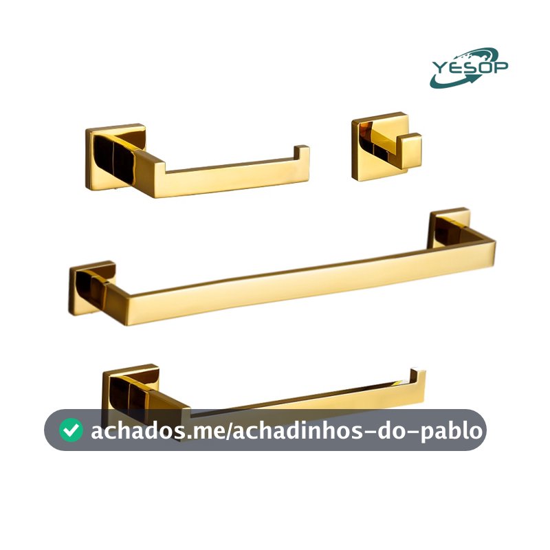 YESOP Kit Acessórios Banheiro Toalheiro 60cm Luxo Inox Dourada Brilhante 4 Peças