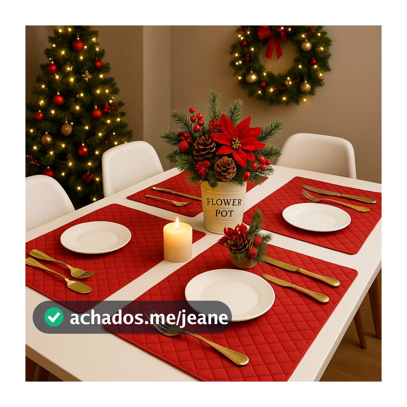 6 Jogo Americano Juta Vermelho - Impermeável Limpa Facil Pvc
