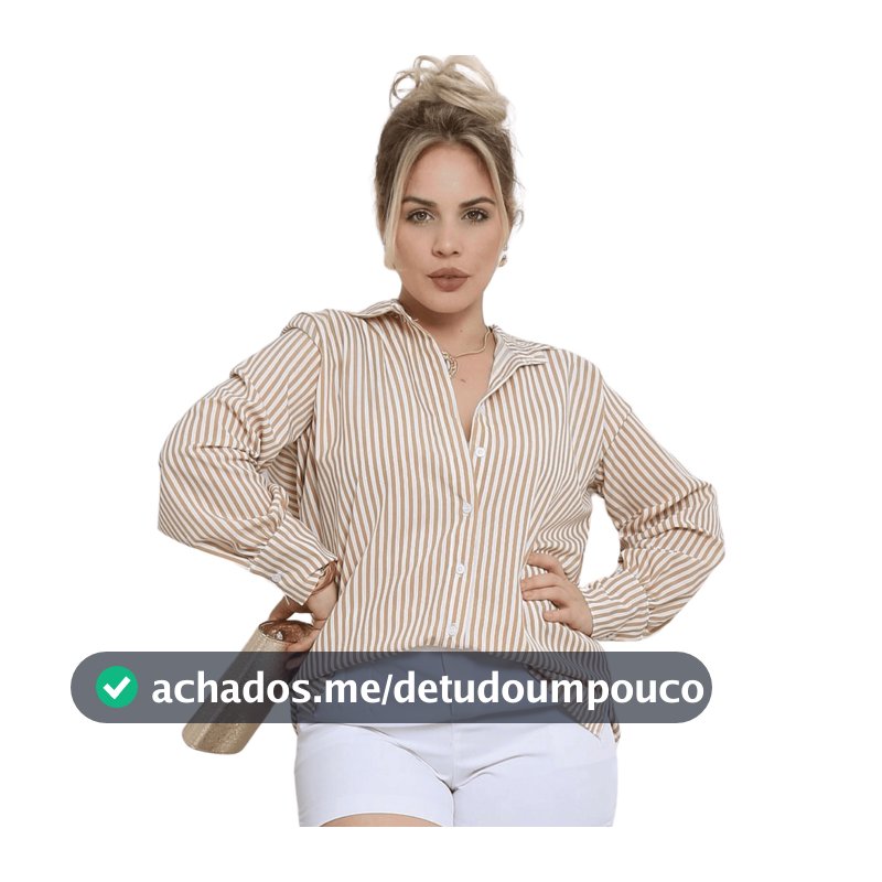 Camisa Manga Longa Feminina Social y Casual Listrada em crepinho blusinha soltinha larga Boho
