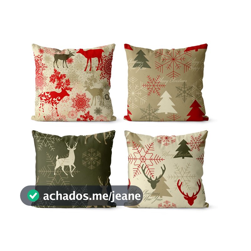 Kit 4 capas de almofadas natal renas