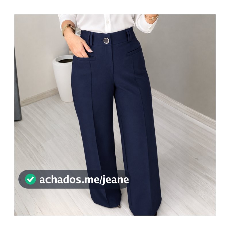 Calça feminina premium elegante no tecido luis twill caimento otimo com bolso na frente e botão com anel