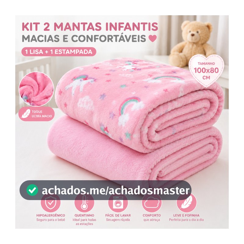 Kit com 2 Mantas Bebê Coberta Microfibra Menino Menina Recém Nascido