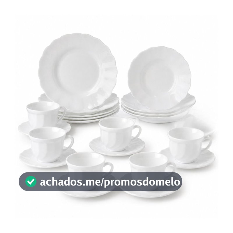 Jogo Jantar 24 Peças Vidro Opalina Flor Pratos e Xícaras