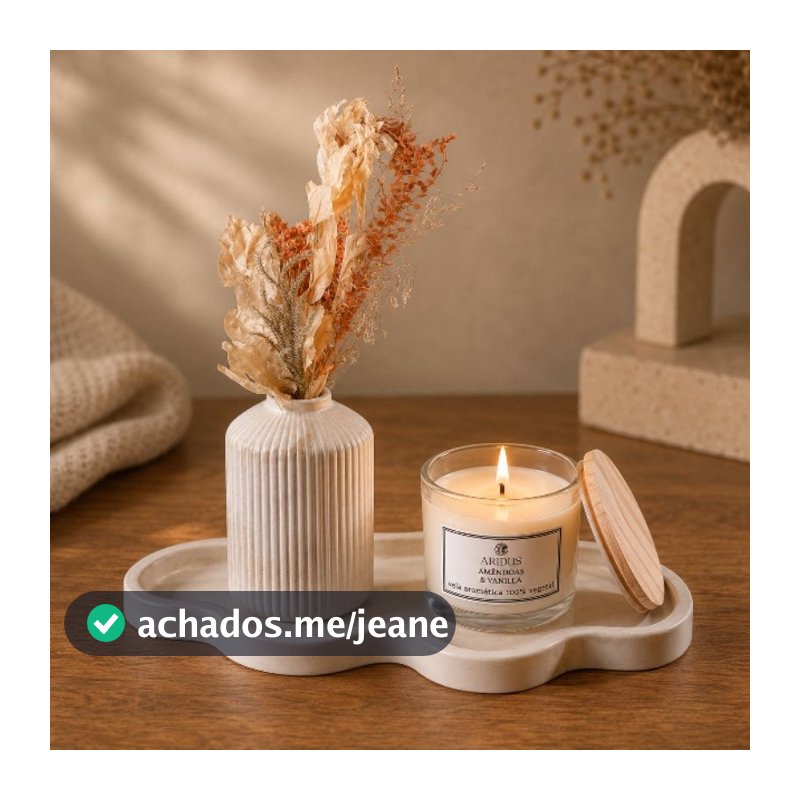 Kit Decorativo em Concreto Artesanal com Vela Aromática Bandeja nuvem e Vaso para decoração sala