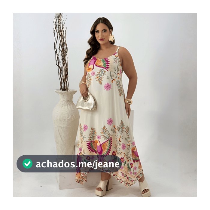 Vestido Feminino Plus Size 48 ao 58 Longo Estampado Alça Ajustável Tecido Crepinho Verão feminino curves