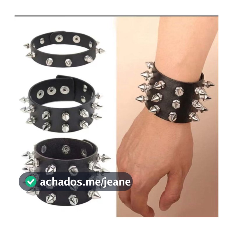 Pulseira de spike Rocker com Spikes 1ATE 3 Fileiras Rock Espinhos Regulável K-Pop rocker punk gotica sipoke