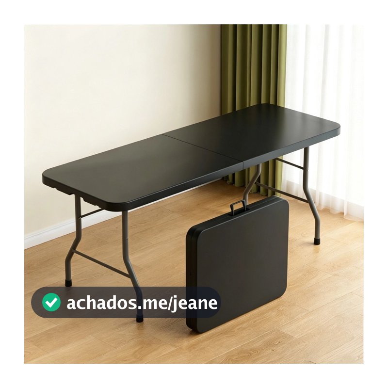 Mesa Dobrável preta 1,80m Vira Maleta com Alça Portátil Camping Praia Resistente
