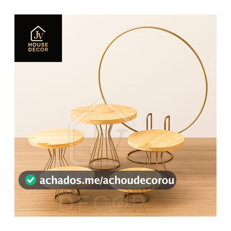 kit Decorativo Arco De Mesa Dourado + Boleira e Doceiras com 5 peças Decoração Festas Eventos