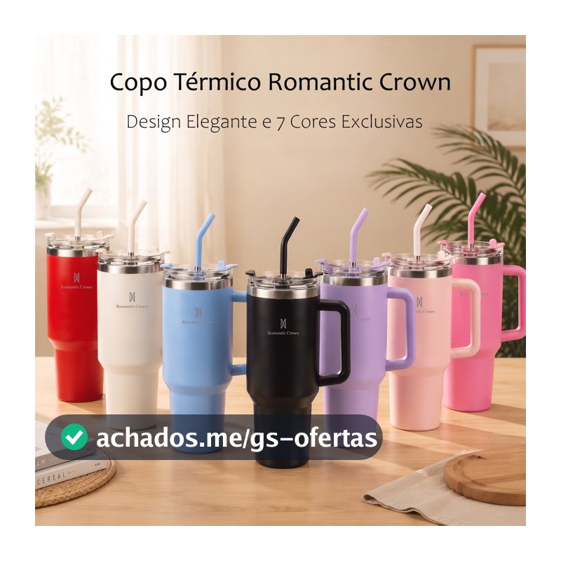 ROMANTIC CROWN Copo Térmico Inox Portátil 1200ml/600ml/1.2L Garrafa Térmica Inoxidável com Tampa e Canudo