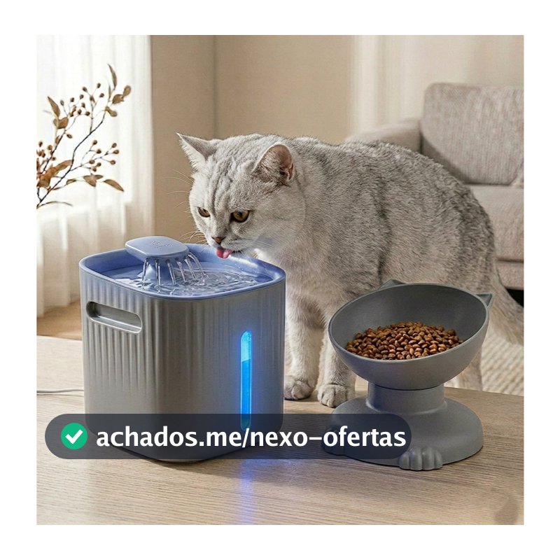 KIT HIDRATAÇÃO PLUS LUME – Fonte Silenciosa com Filtro e Comedouro Acoplado para Gatos  – Funcionamento Silencioso e USB